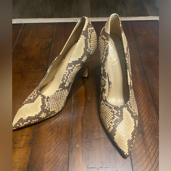 Sam Elderman snake skin Hazel Pointed Toe Heels. Pump. Size 9 Brown & Black - Picture 3 of 7
